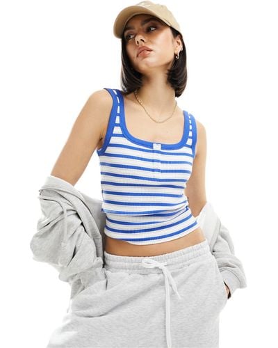 Cotton On Cotton On Henley Crop Tank With Button Front - Blue