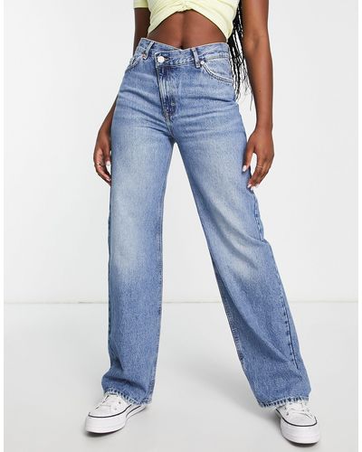 Pull&Bear Jeans Met Hoge Taille Met Overslag - Blauw
