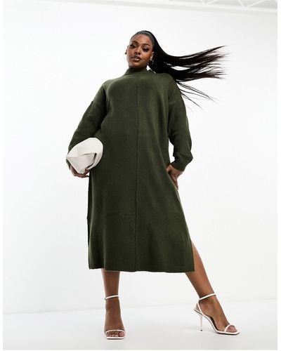 Yours Exposed Seam Sweater Dress - Green