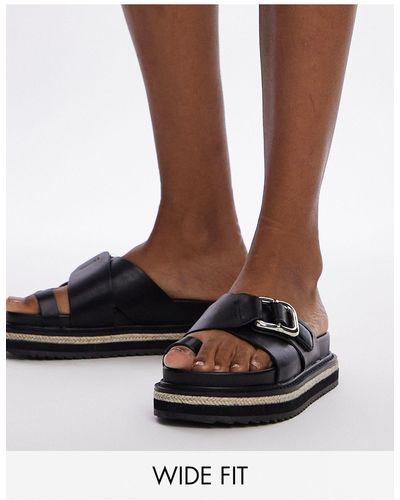 TOPSHOP Wide fit - jenny - sandales style espadrilles à détail boucle - Noir