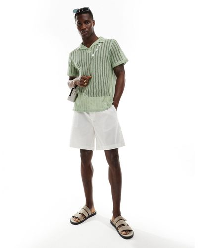 ASOS Wide Regular Length Linen Shorts With Elasticated Waist - Green