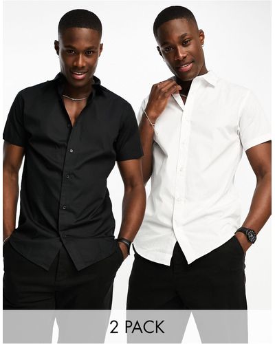 Jack & Jones Set Van 2 Nette Slim-fit Overhemden Met Korte Mouwen - Zwart