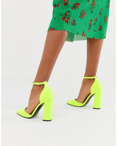 ASOS Pebble Pointed High Heels In Neon Yellow