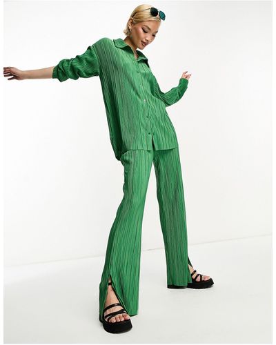 ONLY Exclusive Plisse Wide Leg Trouser Co-ord - Green