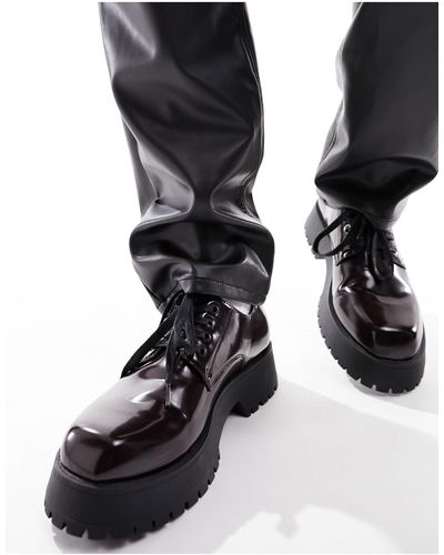 ASOS Chaussures chunky en similicuir à lacets - bordeaux - Noir