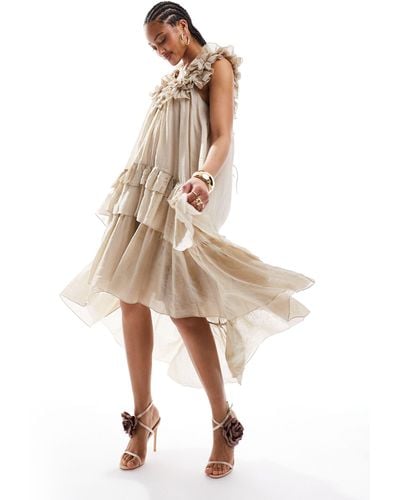 & Other Stories High Low Hem Midaxi Dress With Ruffles - Natural