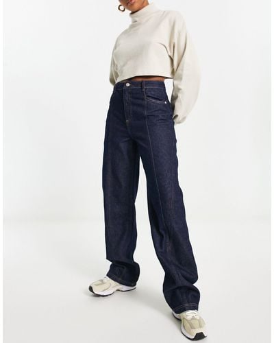 NA-KD X Angelica Blick Seam Detail Straight Jeans - Blue