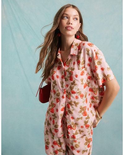 Miss Selfridge Linen Look Short Sleeve Resort Shirt Co Ord - Pink