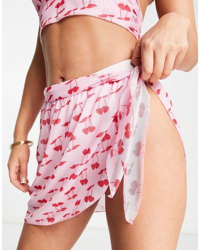 ASOS – strand-sarong aus netzstoff mit kirschmuster - Pink