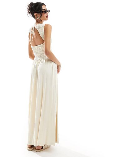 ASOS Crinkle Shirred Bodice Maxi Dress With Open Back - White