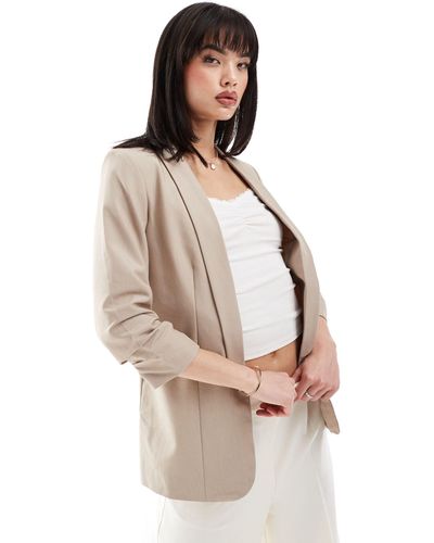 Pieces Blazer With Ruched Sleeves - White