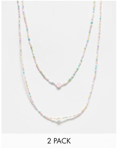 Pieces Confezione da 2 collane con perline piccole e dettaglio con perla - Bianco