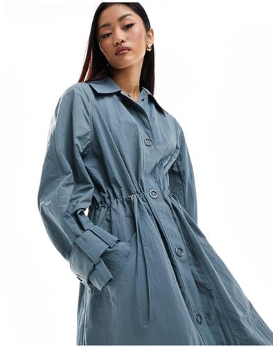 French Connection Ilena Lightwash Denim Look Trench Coat - Blue