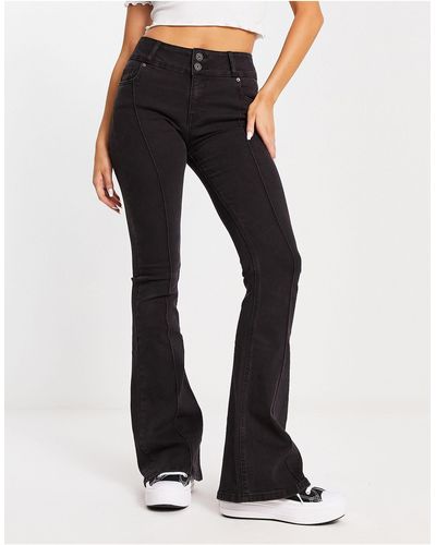 Pull&Bear Jeans a zampa a vita medio-alta neri con bottone - Nero