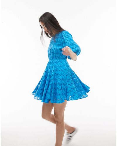 TOPSHOP Broderie Godet Mini Chuck On Dress - Blue