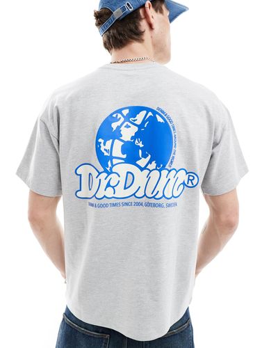Dr. Denim Dr. denim - trooper - t-shirt comoda chiaro mélange con stampa "around the world" sul retro - Blu