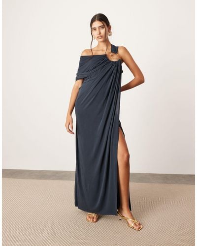 ASOS Asymmetric Neck Maxi Dress With Spiral Trim - Blue