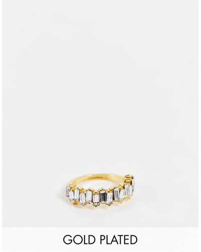 ASOS Bague en plaqué or 14 carats avec cristaux transparents coupe baguette - Métallisé