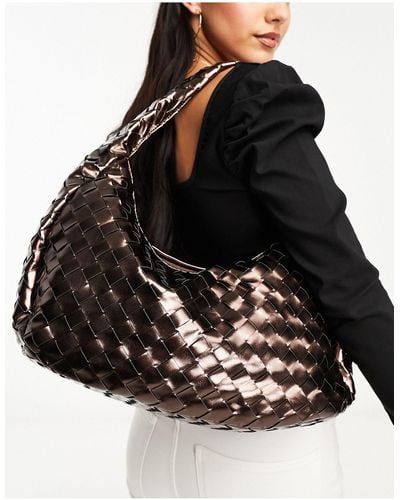 Glamorous Woven Oversized Shoulder Bag - Black