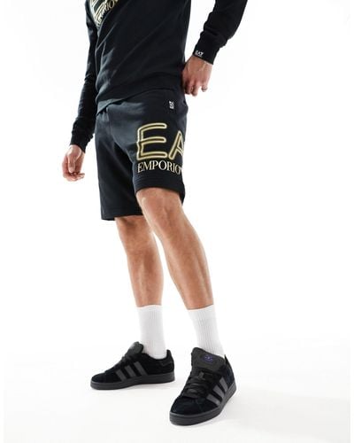 EA7 Armani Large Side Neon Logo Sweat Shorts - Black