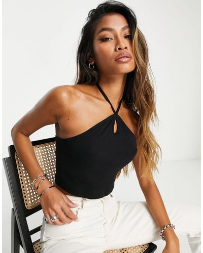 ONLY Exclusive Key Hole Halter Neck Top - Black