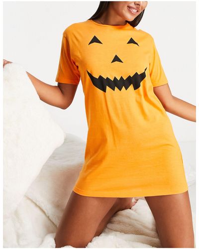 Brave Soul Camicia da notte con zucca di halloween - Arancione
