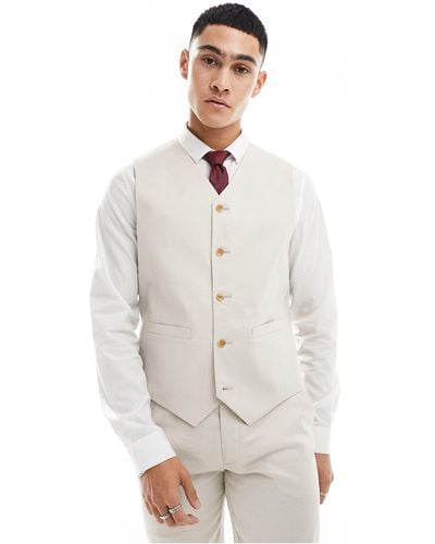 ASOS Slim With Linen Suit Waistcoat - White