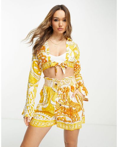 River Island Print Tie Up Shirt Co-ord - Yellow