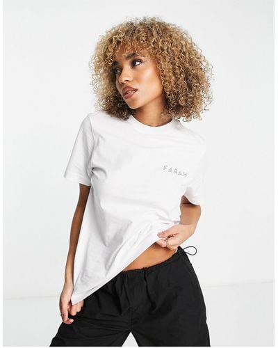 Farah Terry - Boyfriend T-shirt Van Katoen Met Logoprint En Print Op - Wit