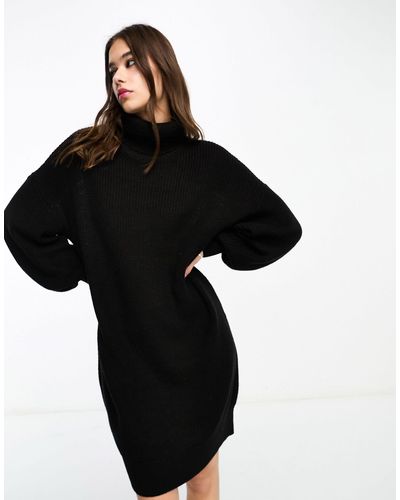 Noisy May High Neck Wide Sleeve Knitted Jumper Dress - Black