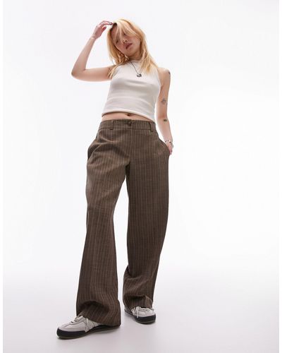 Topshop Unique Pantalon taille basse rayé - marron - Blanc
