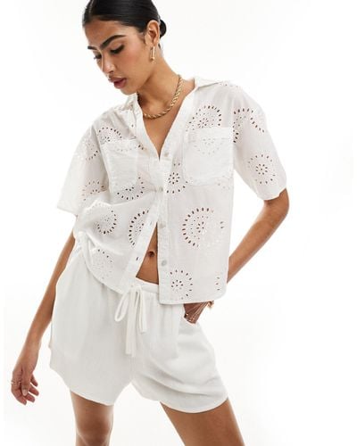 New Look Broderie Overhead Shirt - White