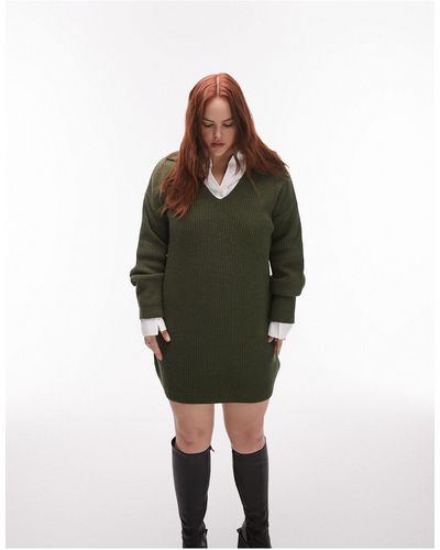 TOPSHOP Curve Knitted Chuck On Collar Dress - Green