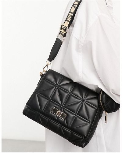River Island Quilted Cross Body Bag With Gold Chain Detail - Black