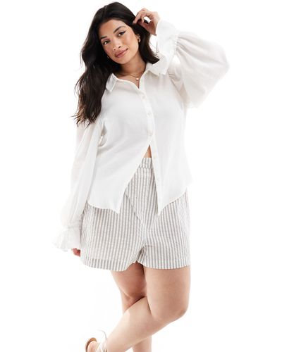 ASOS Asos Design Curve Volume Sleeved Soft Shirt With Ruffle Cuff - White