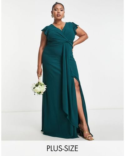 Tfnc Plus Bridesmaid Flutter Sleeve Ruffle Detail Maxi Dress - Green