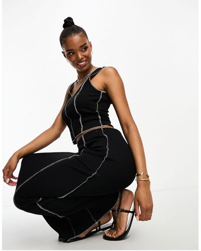 Vero Moda Jersey Maxi Rok Met Contrasterende Stiksels - Zwart