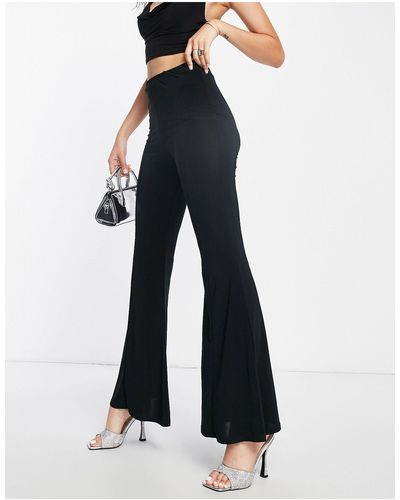 Femme Luxe High Waisted Pleat Detail Flare Pants - Blue