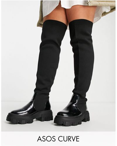 ASOS Curve Kimmy Flat Chunky Over The Knee Boots - Black