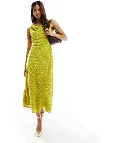 ASOS Fluffy Stripe Bias Cut Sleeveless Midi Dress - Yellow