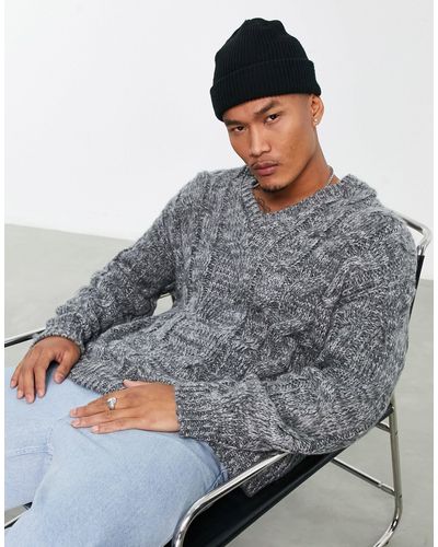 ASOS Cable Knit V-neck Sweater - Gray