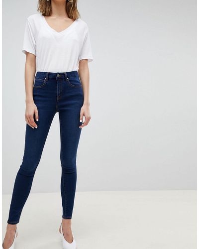 ASOS Sculpt Me High Waisted Premium Jeans In Rushmore Blue