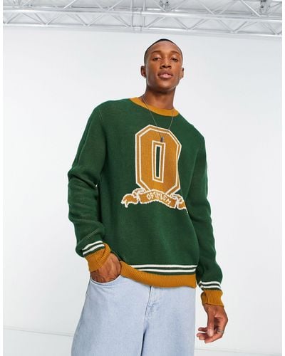 ASOS Knitted Relaxed Fit Jumper With Collegiate Print - Green