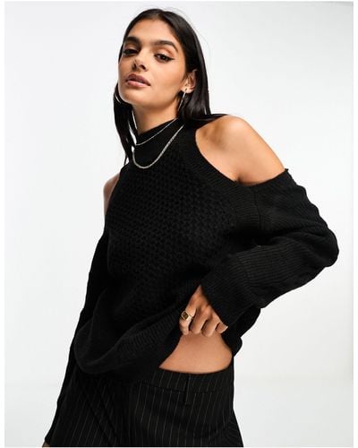 Y.A.S Off The Shoulder Knitted Sweater - Black