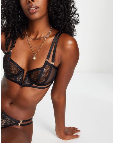 Bluebella Athena Lace Bra With Deep V Wire And Multi Strapping Detail - Black