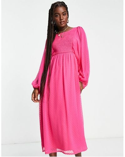 Miss Selfridge Textured Shirred Midi Dress - Pink