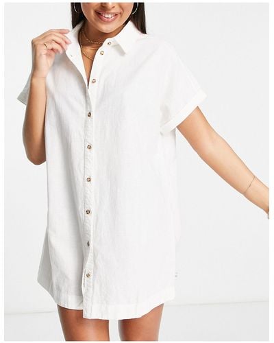 Rhythm – klassisches, sommerliches strand-hemdkleid aus leinen - Weiß