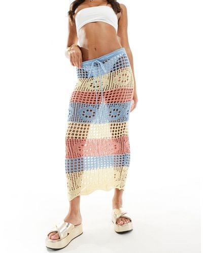 Missy Empire Crochet Maxi Beach Skirt - Blue