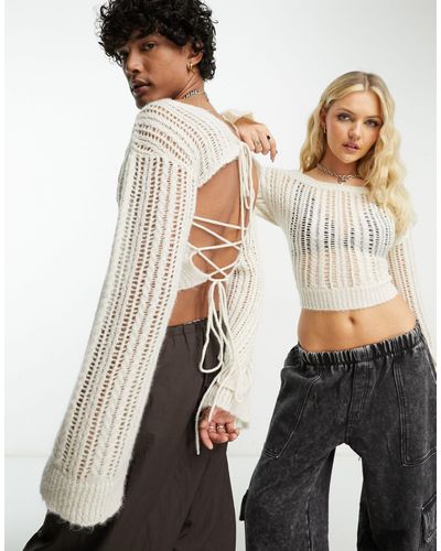 Collusion Unisex Open Stitch Backless Jumper - White