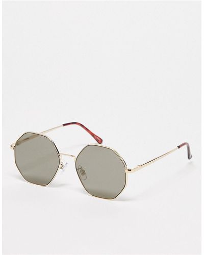 TOPSHOP – sechseckige sonnenbrille mit gestell aus em metall - Weiß
